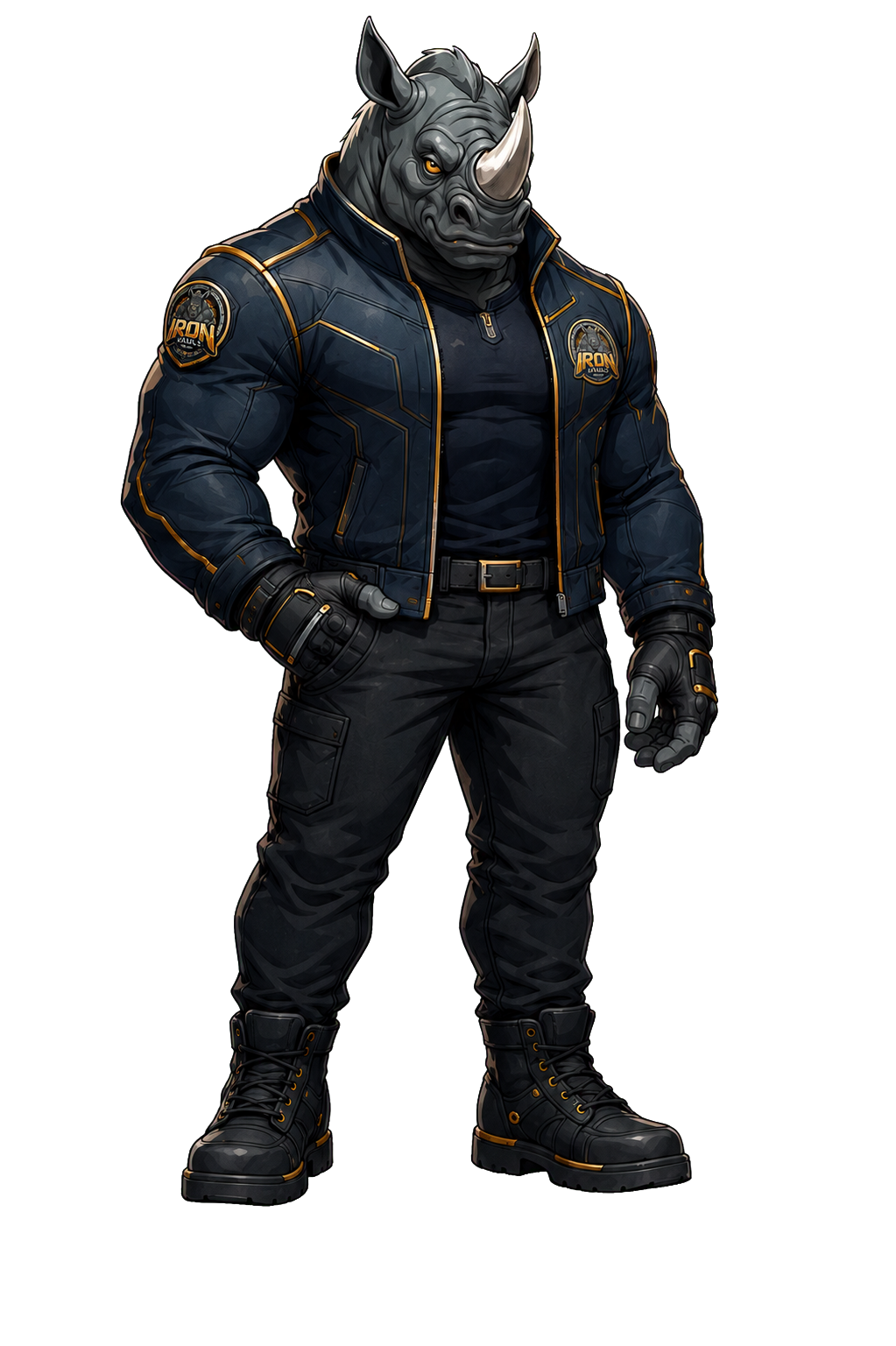 The Iron VAULT Rhino Vault Keeper standing beside the open vault